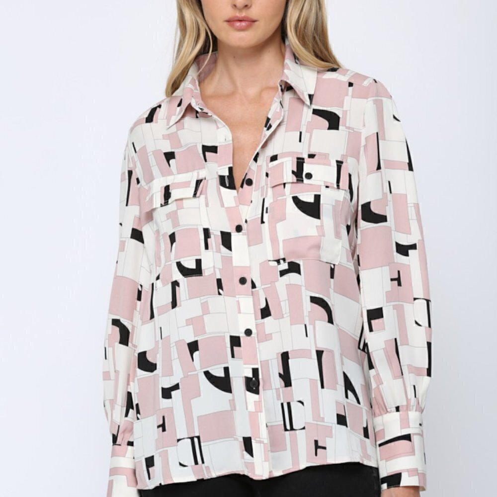 𝅺geo print 2- pocket button down